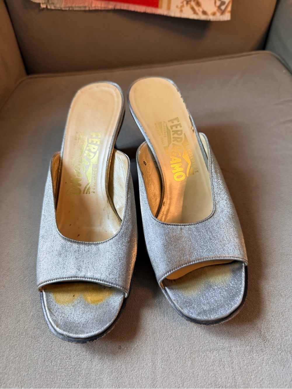 Salvatore Ferragamo Silver Metallic Open-Toe Mules